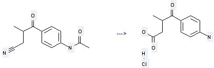 4-(3-Cyano-2-methylpropionyl)acetamilide is used to produce 3-(4-Aminobenzoyl)butanoic acid hydrochloride.